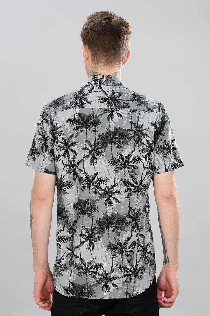Tropical Grey Palm Print Shirt