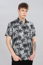 Load image into Gallery viewer, Tropical Grey Palm Print Shirt
