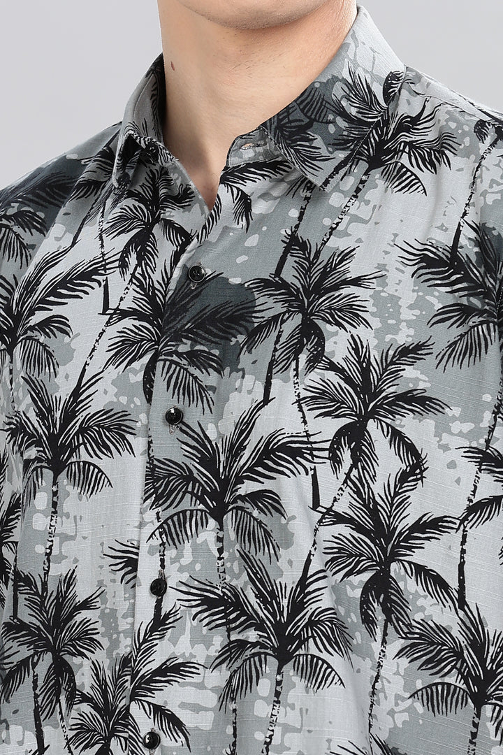 Tropical Grey Palm Print Shirt